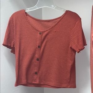 cropped pink button top with scoop neck